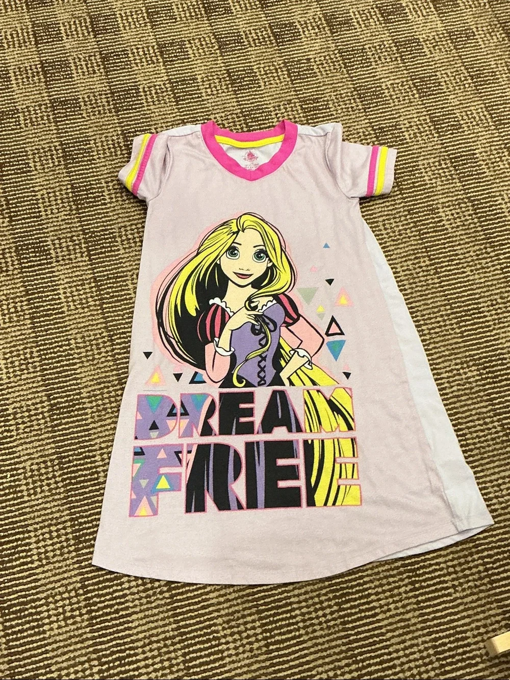 Disney Pink Rapunzel 'Dream Free' Graphic Nightgown with Yellow & Purple Accents